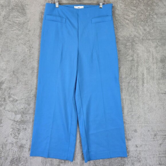 Mango Wide Leg Pants Womens Size 12 Blue High Waist 312FARRITO Work Trousers - Picture 1 of 13